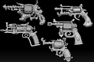 sculpt 3d fantasy pistol,tabletop model,modular gun pack,3d printable rifle,ar15