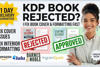 format resize publish upload book fix rejected kindle book book cover in one day