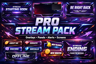 design a professional twitch stream pack, panels and alerts