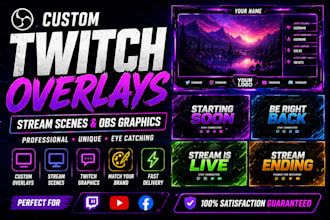 design custom twitch overlays stream screens and obs graphics