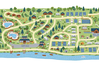 design illustrated 2d, 3d vector maps for campgrounds, resorts and properties