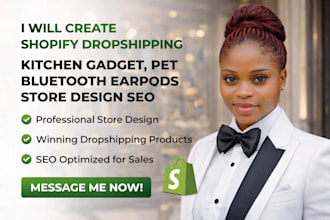 create shopify dropshipping kitchen gadget pet bluetooth earpod store design seo