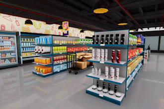 design 3d modern supermarket grocery store, retail shelving  and gondola layouts