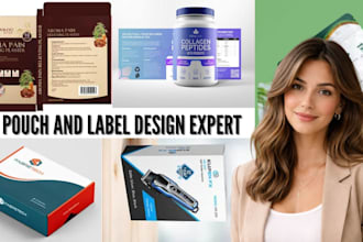 design stand up pouch, food packaging and peptide label with 3d mockup