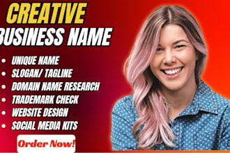 create unique business name, logo, slogan and website