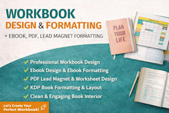 do ebook design, workbook design, book formatting, kdp ebook layout