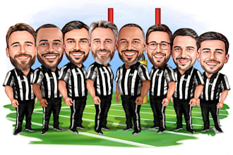 create an amazing group caricature or sports coach cartoon
