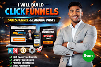 build clickfunnels landing page, sales funnel website in click funnel and kajabi