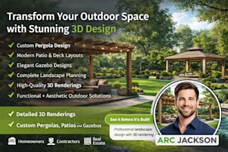 design pergola, patio, gazebo with realistic 3d rendering