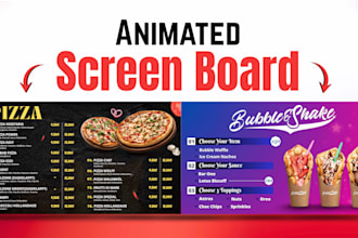 do animated tv screen or digital menu board for restaurant