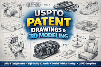 draw uspto compliant utility patent drawings, patent illustrations and 3d models