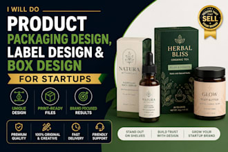 do product packaging design, label design and box design for startup
