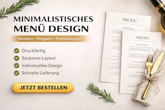 werde minimalistisches menüdesign speisekart für restaurant café modern erstelle