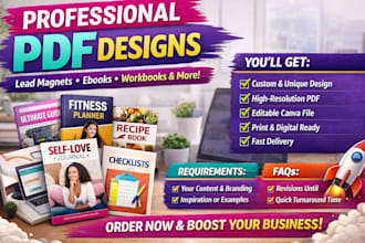 design stunning ebook, lead magnet, workbook or canva template