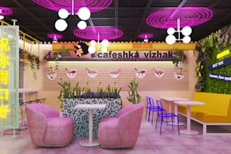 design 3d retail store, restaurant, cafe, hotel, workshop, 3d interior rendering