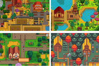do topdown pixel art, tileset game environment, indie game props, pixel tilemap
