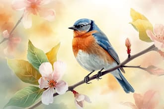 draw watercolor illustrations of animals, birds, and nature