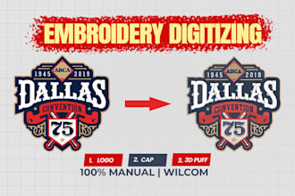 do logo embroidery digitizing for cap left chest and 3d puff
