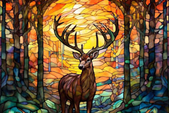 create stained glass art illustrations for book covers animals nature characters