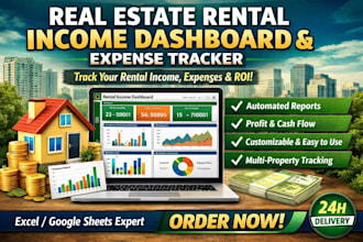 design a real estate rental income dashboard with expense tracker spreadsheet