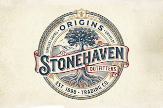 design a hand drawn vintage retro logo and heritage emblem