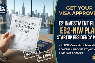write compliant immigration business plan for e2, eb2 and startup residency visa