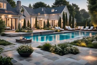 3d garden design landscape rendering pool patio terrace backyard