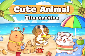 draw cute animal illustrations for stickers, or pets