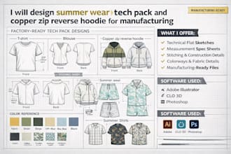 design summer wear tech pack and cropped zip reversible hoodie for manufacturing