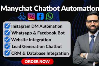 build manychat chatbot for instagram, facebook and whatsapp automation