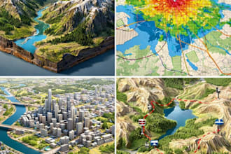 design realistic 3d terrain map, topographic map, landscape and 3d printable map