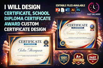 design certificate, school diploma certificate award custom certificate design
