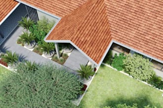 design 3d landscape rendering for backyard, patio and garden