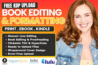 line edit memoir book formatting amazon kdp book publishing ebook cover design