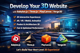 develop and animate your 3d website using babylonjs, threejs, playcanvas verge3d