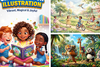create stunning children book illustration, kids story book, amazon KDP design