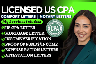 provide licensed US CPA letter for income verification, mortgage, self employed