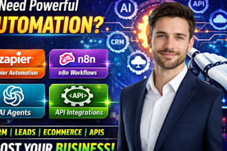 build zapier automation, n8n ai agent, make com workflows, api, crm integration