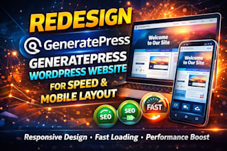 redesign generatepress wordpress website for speed and mobile layout