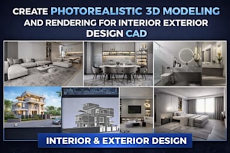 create photorealistic interior 3d cad modeling and exterior rendering 3d design