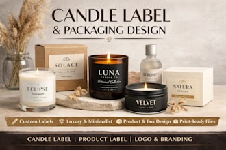 design luxury candle label, candle logo and packaging for your candle brand