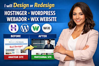design or redesign hostinger website, wordpress website, webador, wix website