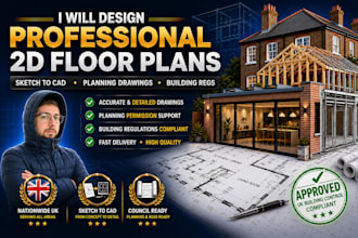 design UK planning drawings, 2d floor plans, and building regulations