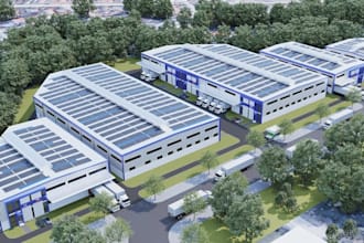 renovate abandoned warehouse,industrial building, factory exterior,cgi render