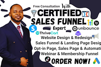 design clickfunnels, ghl, thrivecart, systeme io sales funnel, leadpages, ui UX