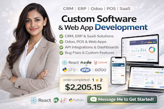 develop custom software, web apps, CRM, erp, odoo, pos system and saas platforms