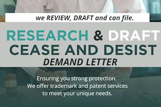 review or draft pro se legal demand or cease and desists letters