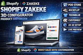 setup shopify zakeke kickflip teeinblue customily 3d product configurator expert