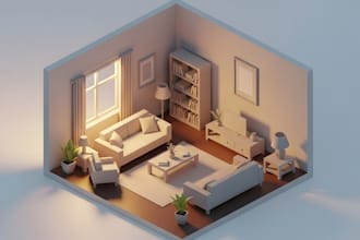 design stylized isometric low poly 3d assets, building, props and environments