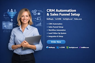 setup relreply, kvcore, gohighlevel funnel and make com crm automation workflows